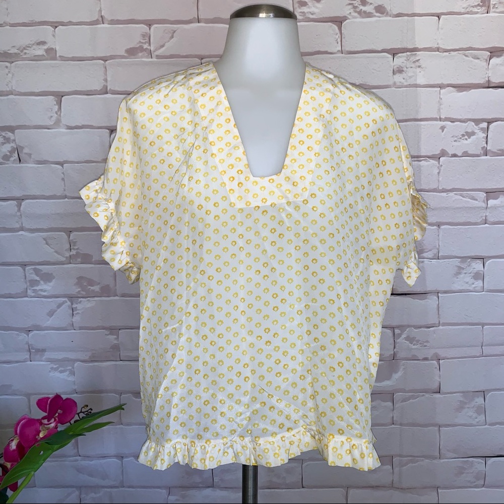 M.i.h Jeans 100% Silk Floral Ruffle Sleeve Peplum Blouse Top Yellow XS
